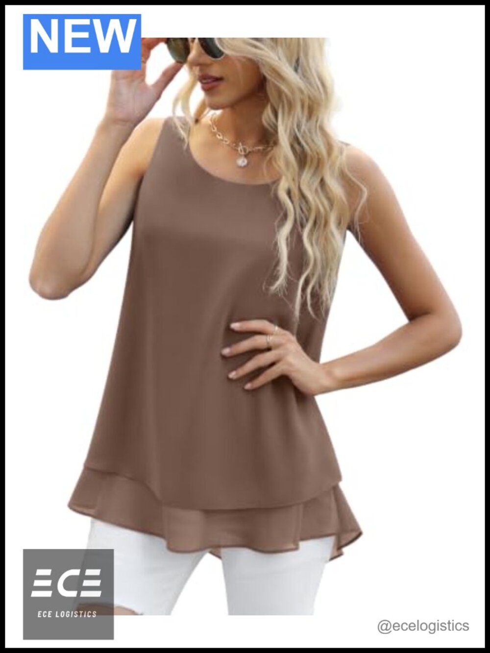 Women's Sleeveless Chiffon Tank Top Double Layer Casual Blouse Tunic